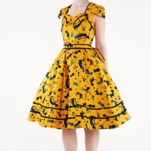 NWOT Voodoo Vixen Savannah Mustard Cat Print Dress